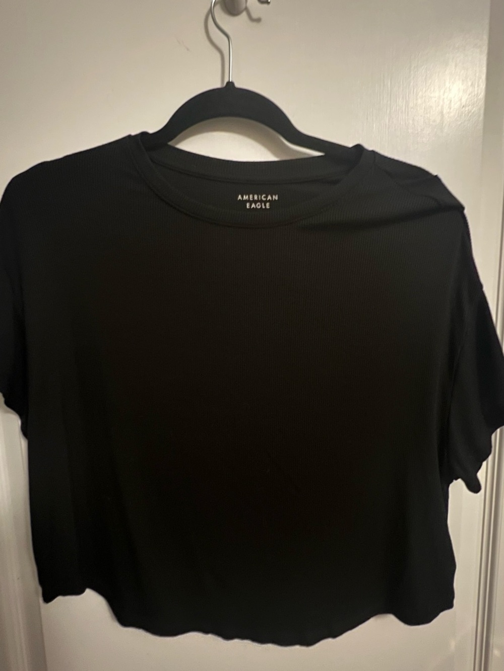 American Eagle Outfitters Black Ribbed Short Sleeve Crop Tee